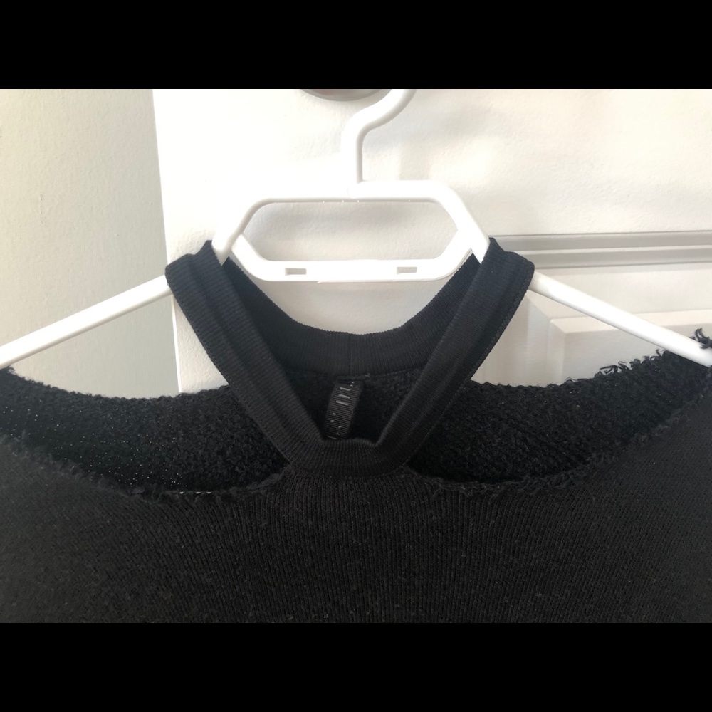 Unravel Black Cashmere Blend Distressed Neck Sweater | Off-Shoulder - Picture 3 of 5